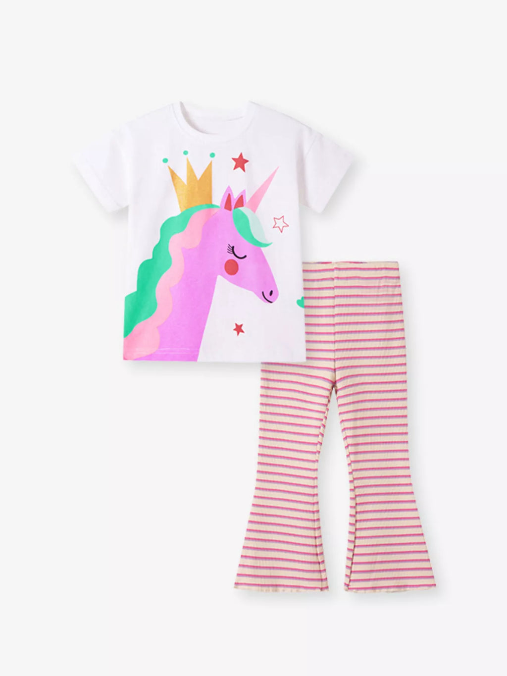 Children's Unicorn Graphic Tee and Striped Pants Set - Seedandsoulful