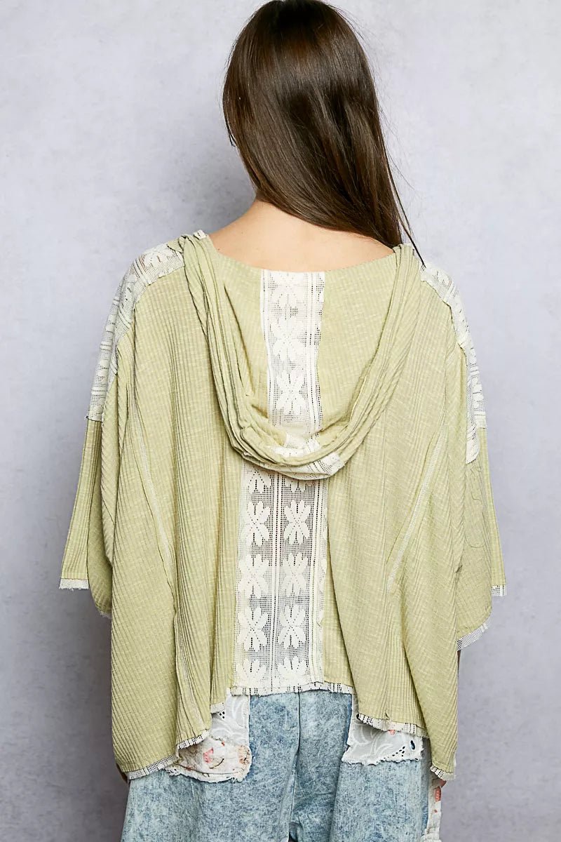 POL Short Sleeve Hoodie Top with Lace Detail - Seedandsoulful