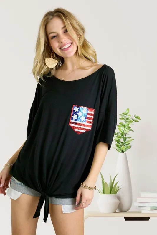 ADORA Sequin US Flag Pocketed Top - Seedandsoulful