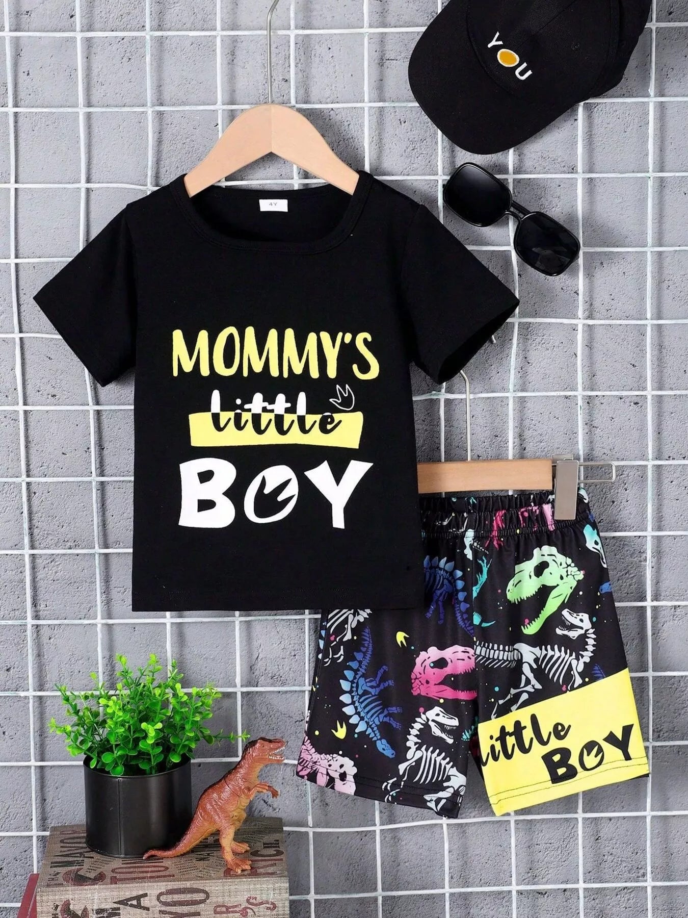 Children's Mommy's Little Boy Dinosaur Print Casual Set - Seedandsoulful