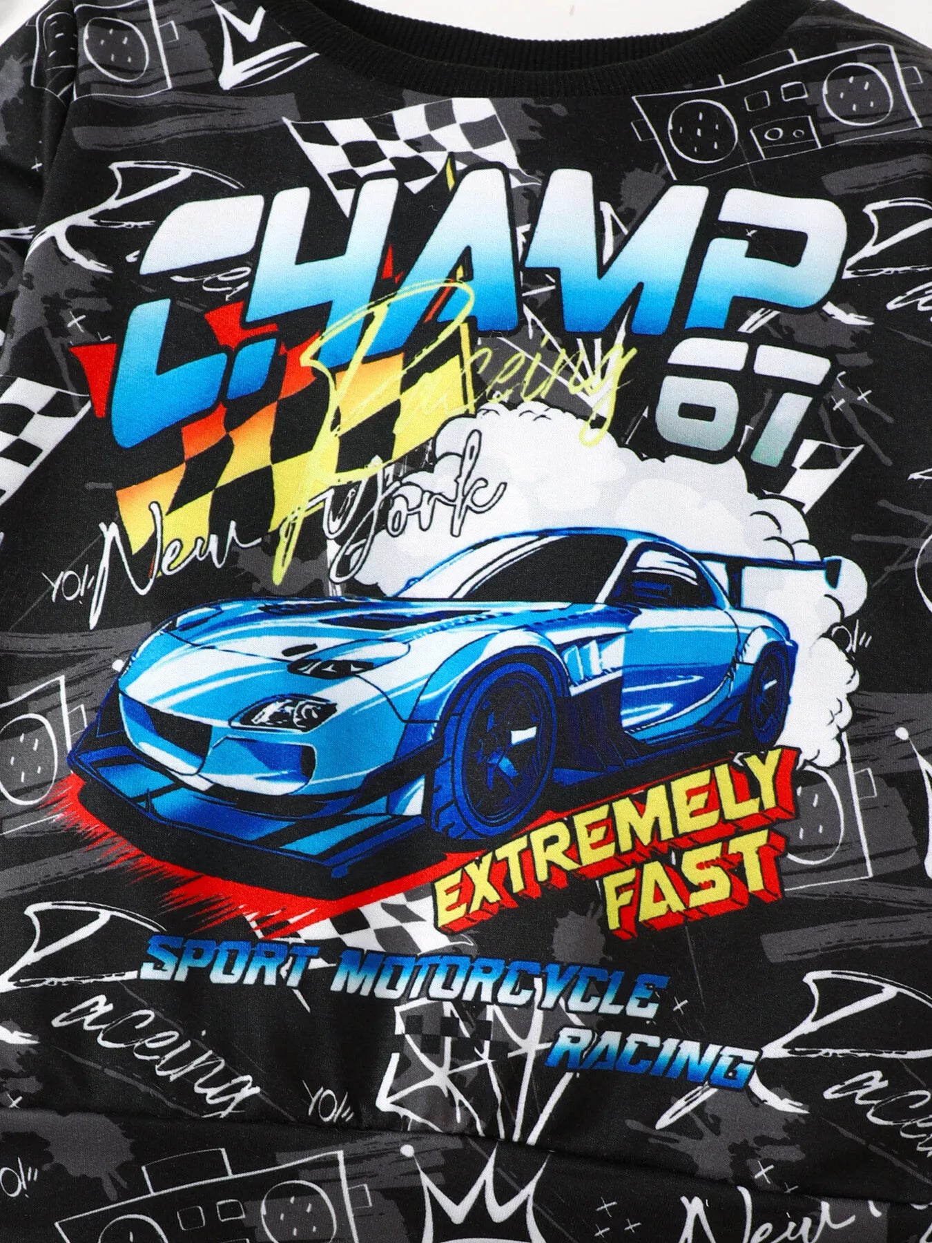 Children's Racing Car Print Long Sleeve Sweatshirt and Pants Set - Seedandsoulful