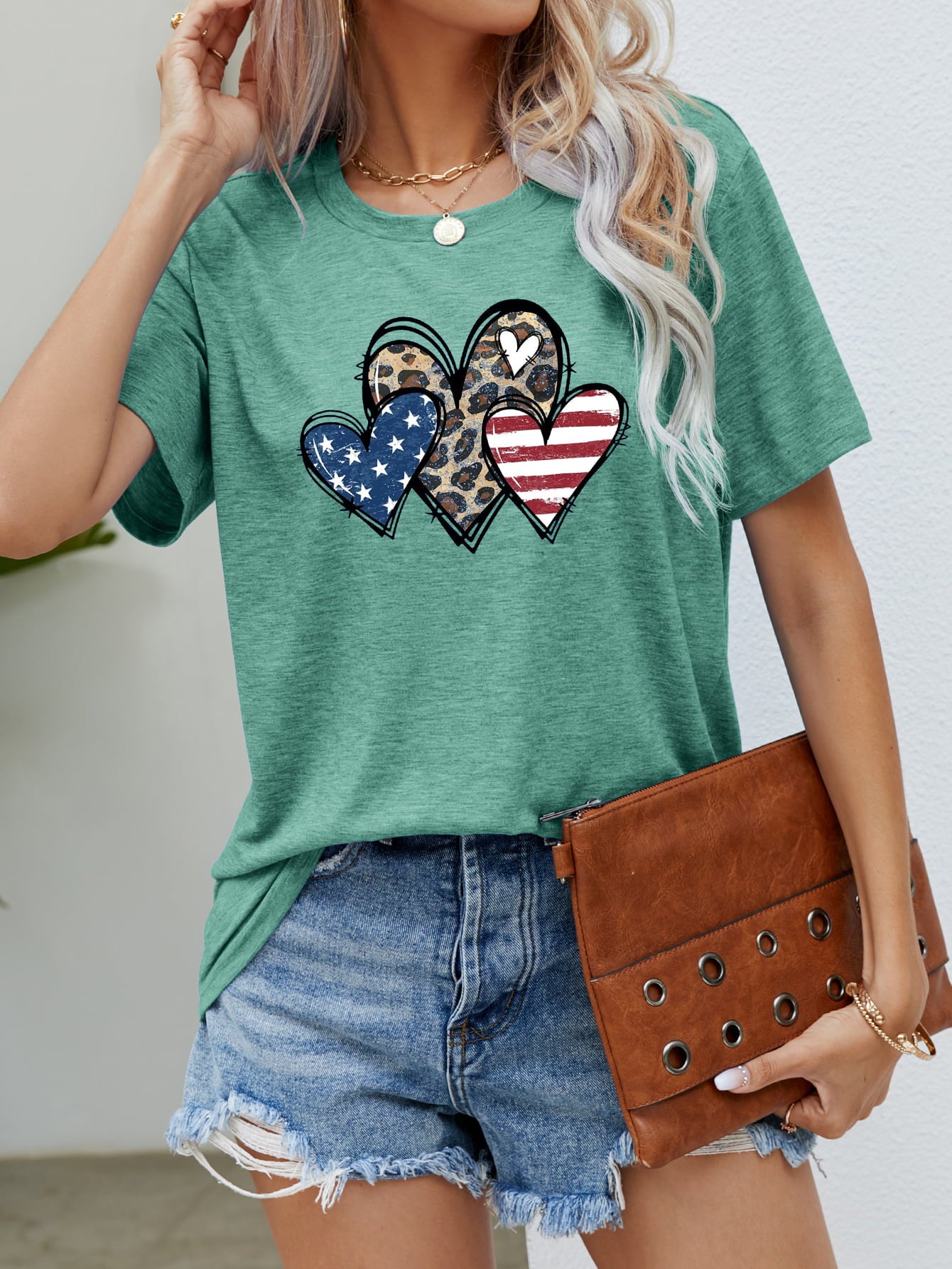US Flag Leopard Heart Graphic Tee - Seedandsoulful
