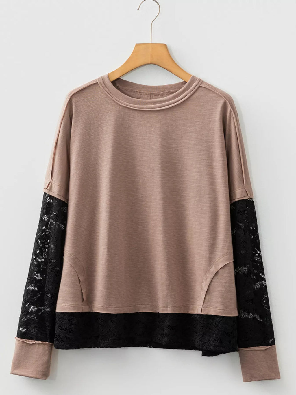 Sheer Lace Patchwork Casual Long Sleeve Tee - Seedandsoulful