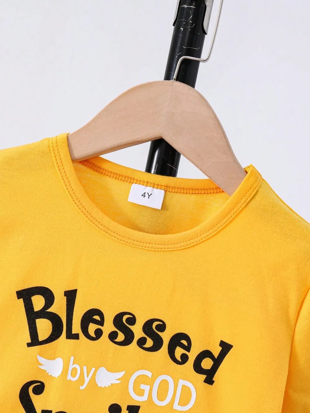 Children's Round Neck Letter Graphic T-Shirt and Distressed Jeans Set - Seedandsoulful