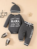 Children's Letter Bodysuit & Pants & Hat Set - Seedandsoulful