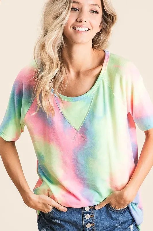 BiBi Tie Dye French Terry Print Top - Seedandsoulful
