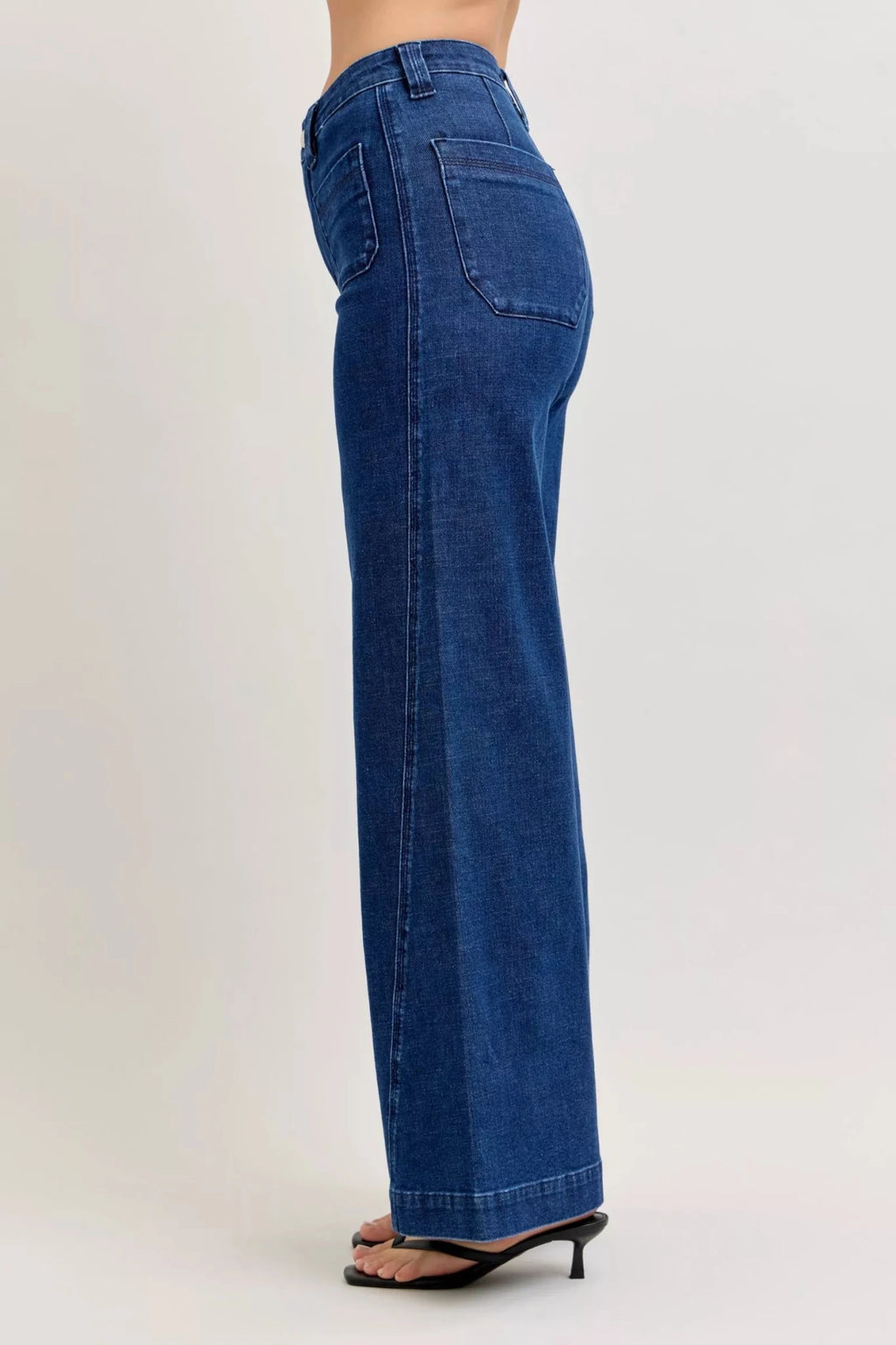 Judy Blue High - Waisted Retro Wide Jeans with Patch Pkts & Twisted Seams - Seedandsoulful