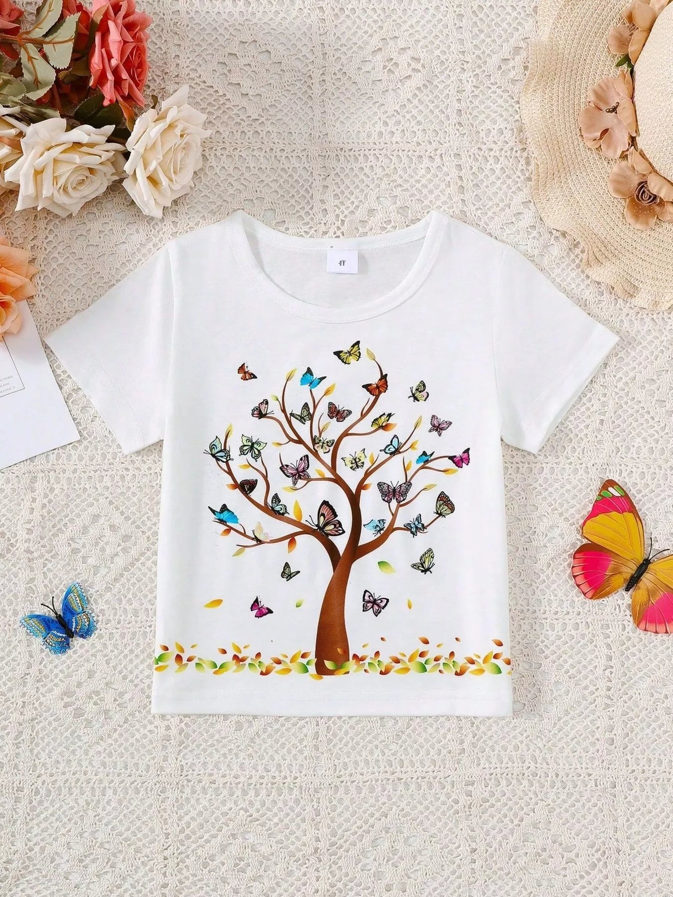 Children's Butterfly Tree Graphic Casual T-Shirt - Seedandsoulful
