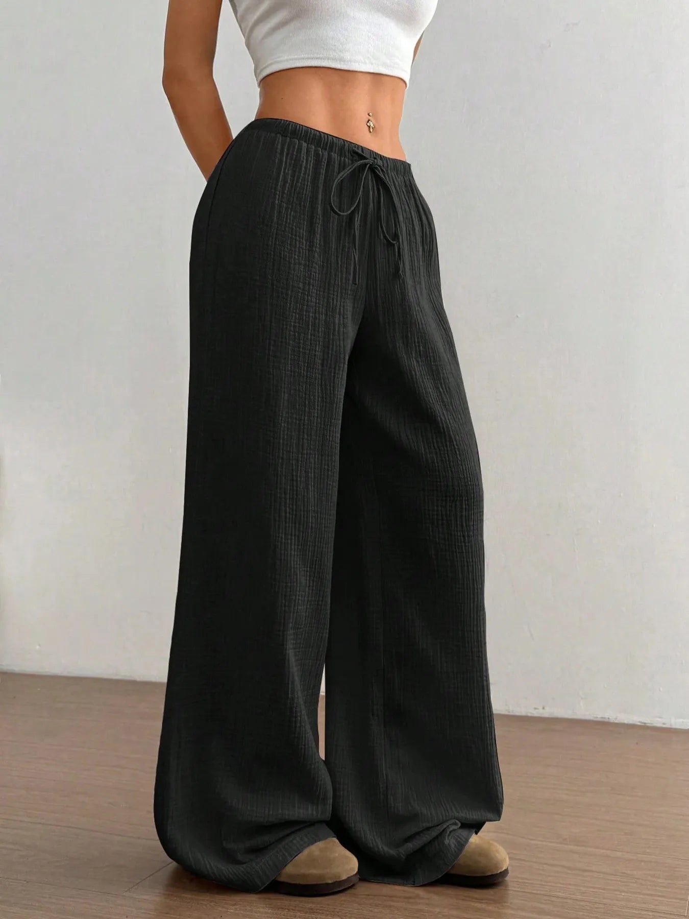Drawstring Wide - Leg Casual Pants - Seedandsoulful