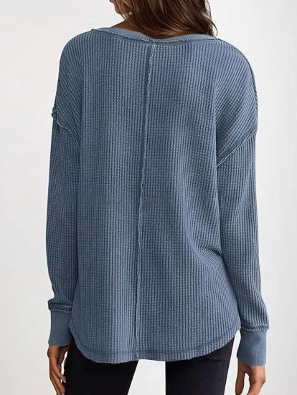 Slit Notched Long Sleeve T-Shirt - Seedandsoulful