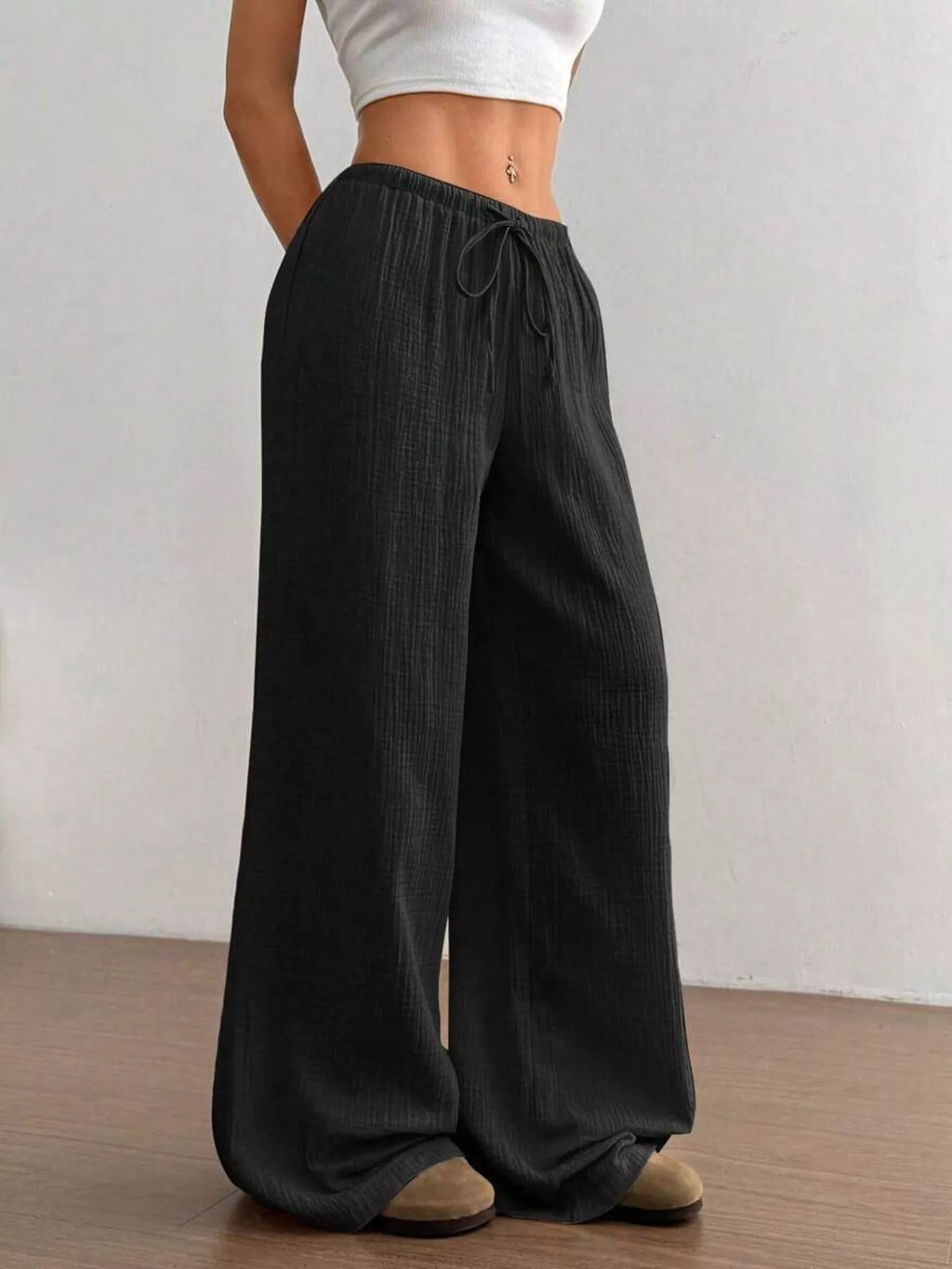 Full Size Drawstring Wide Leg Pants Plus Size - Seedandsoulful