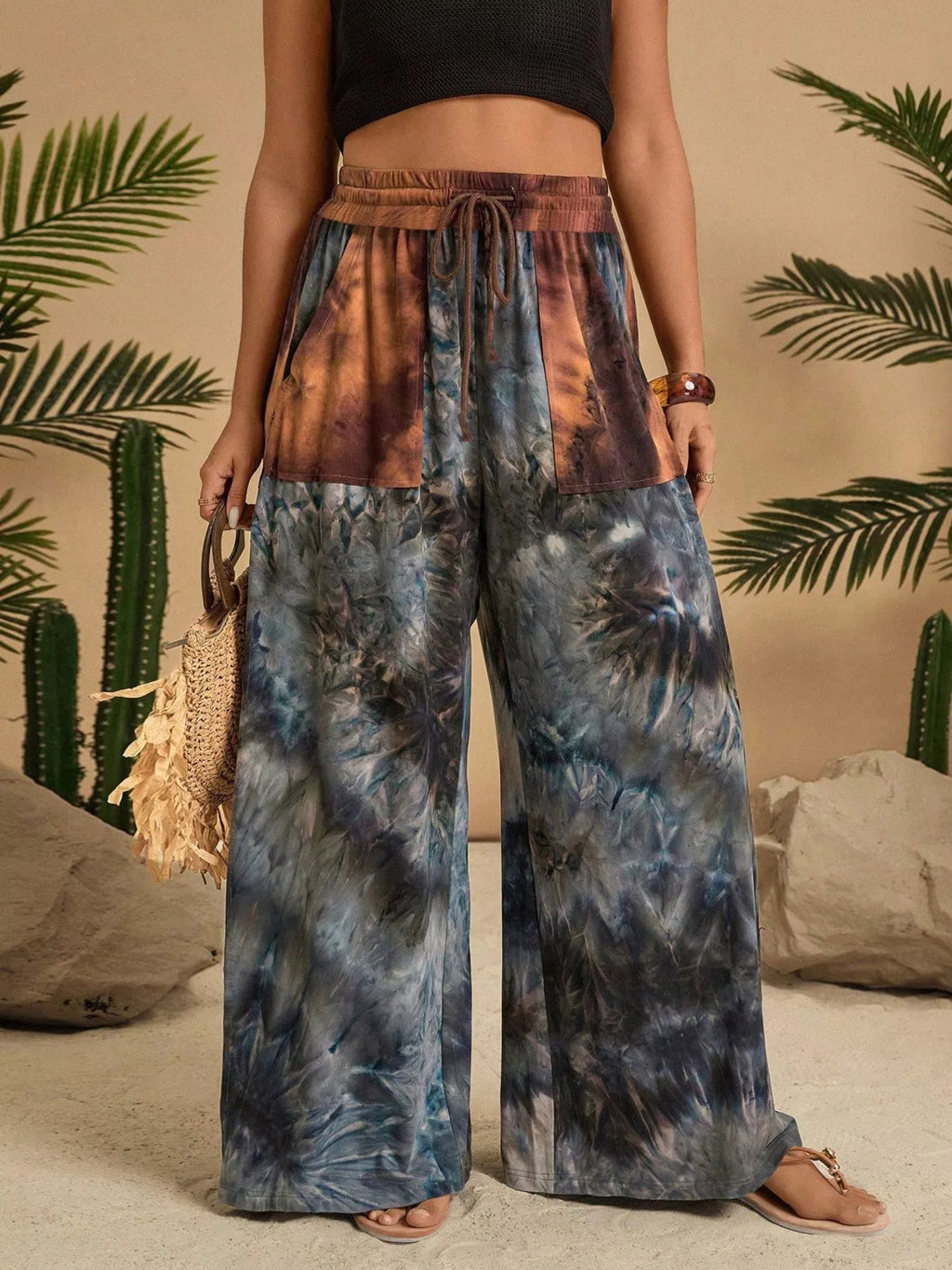 Full Size Tie - Dye Wide Leg Casual Pants Plus Size - Seedandsoulful