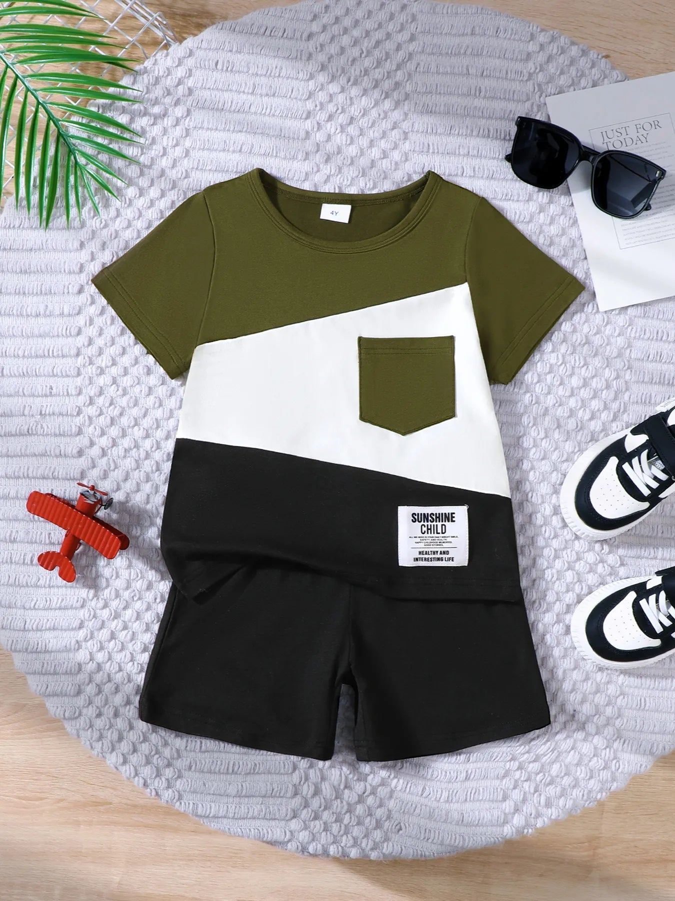 Children's Color Block Short Sleeve Top and Shorts Set - Seedandsoulful
