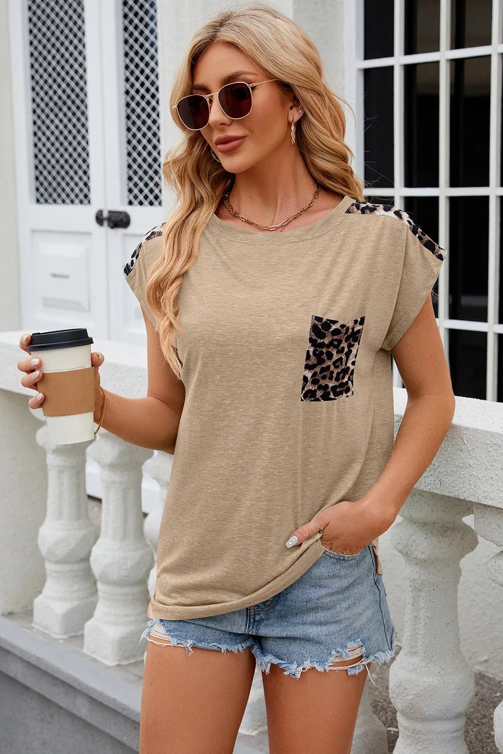 Leopard Round Neck Cap Sleeve T-Shirt - Seedandsoulful