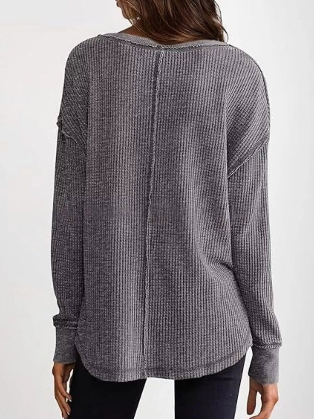 Slit Notched Long Sleeve T-Shirt - Seedandsoulful