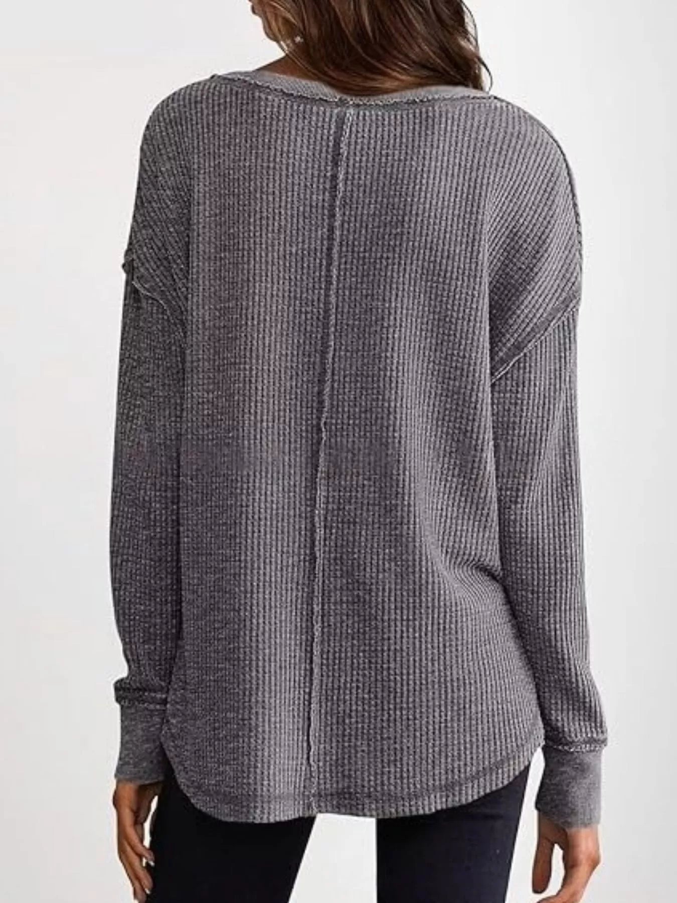 Slit Notched Long Sleeve T-Shirt - Seedandsoulful