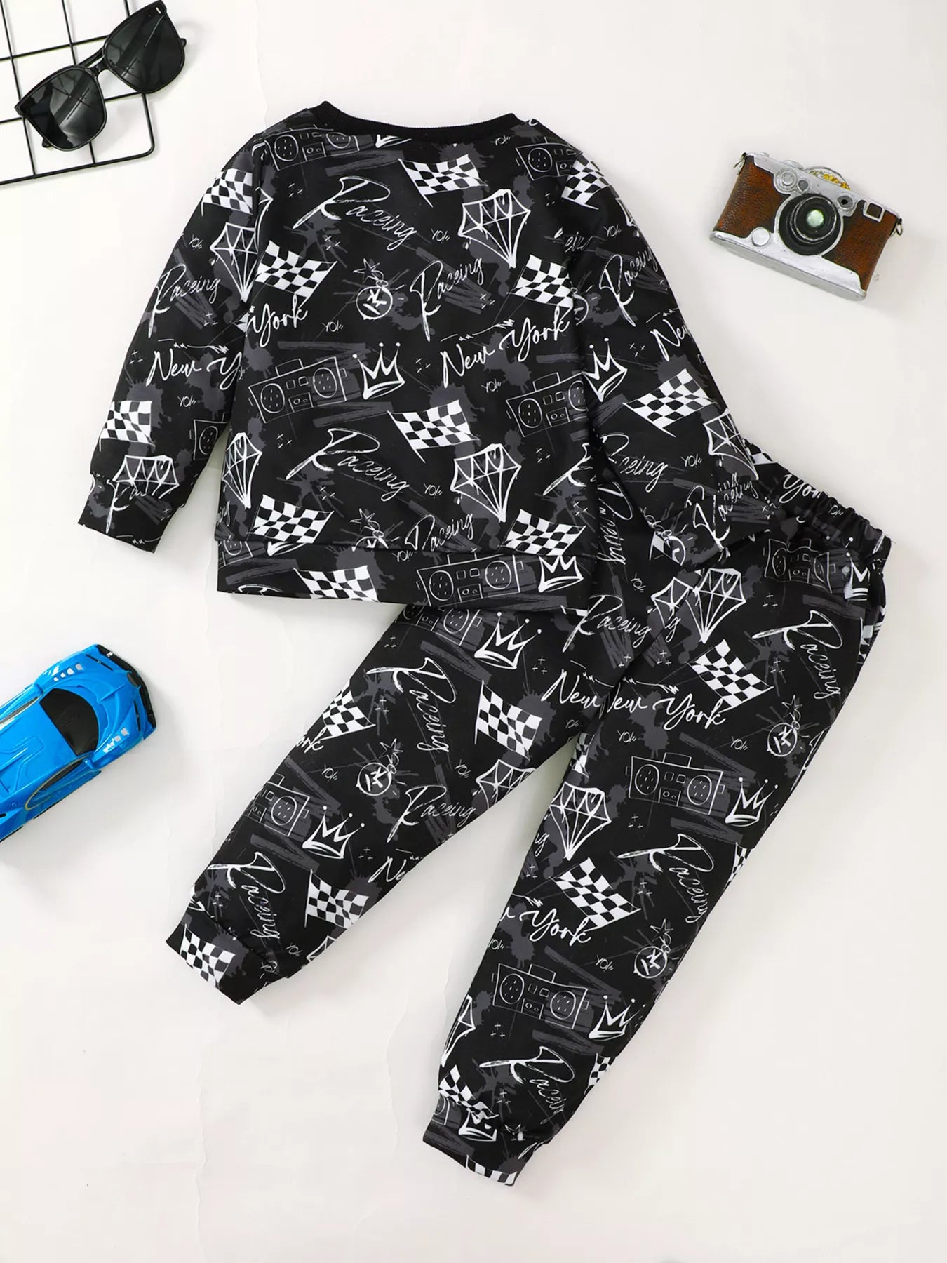 Children's Racing Car Print Long Sleeve Sweatshirt and Pants Set - Seedandsoulful