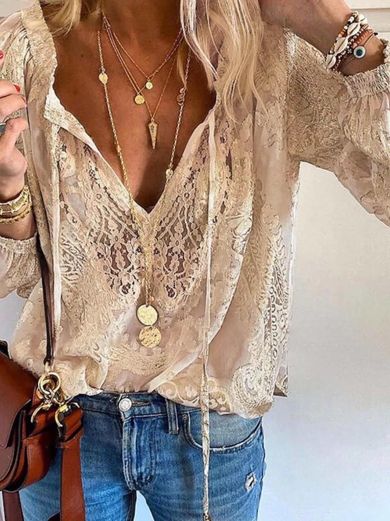 Lace Tie - Neck Blouse - Seedandsoulful