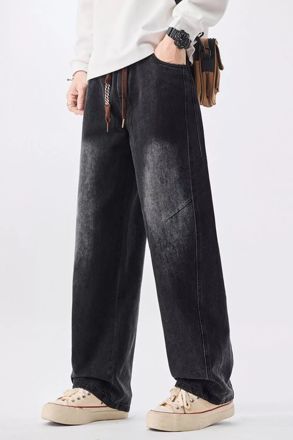 Men's Plus Size Vintage Wash Wide Leg Jeans - Seedandsoulful