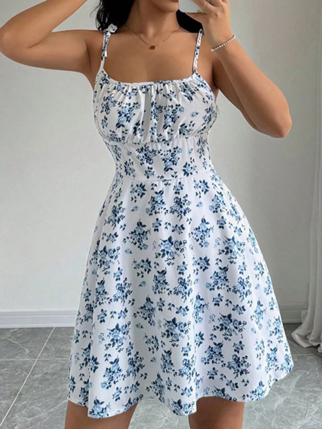 Floral Print Tie Strap Mini Dress - Seedandsoulful