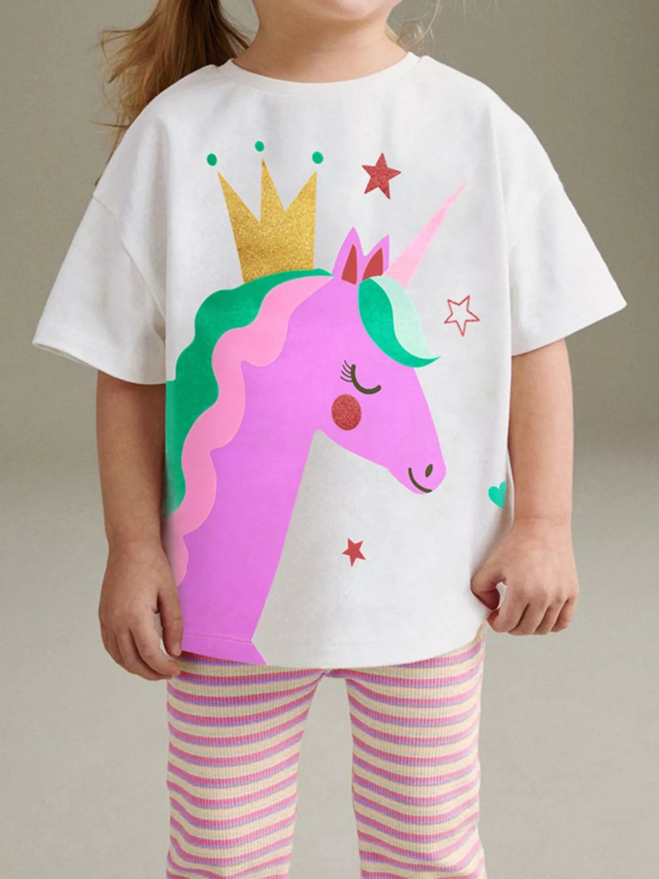 Children's Unicorn Graphic Tee and Striped Pants Set - Seedandsoulful