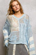 POL Color - Blocked Stripe Pattern Knit Top with Twisted Weave - Seedandsoulful