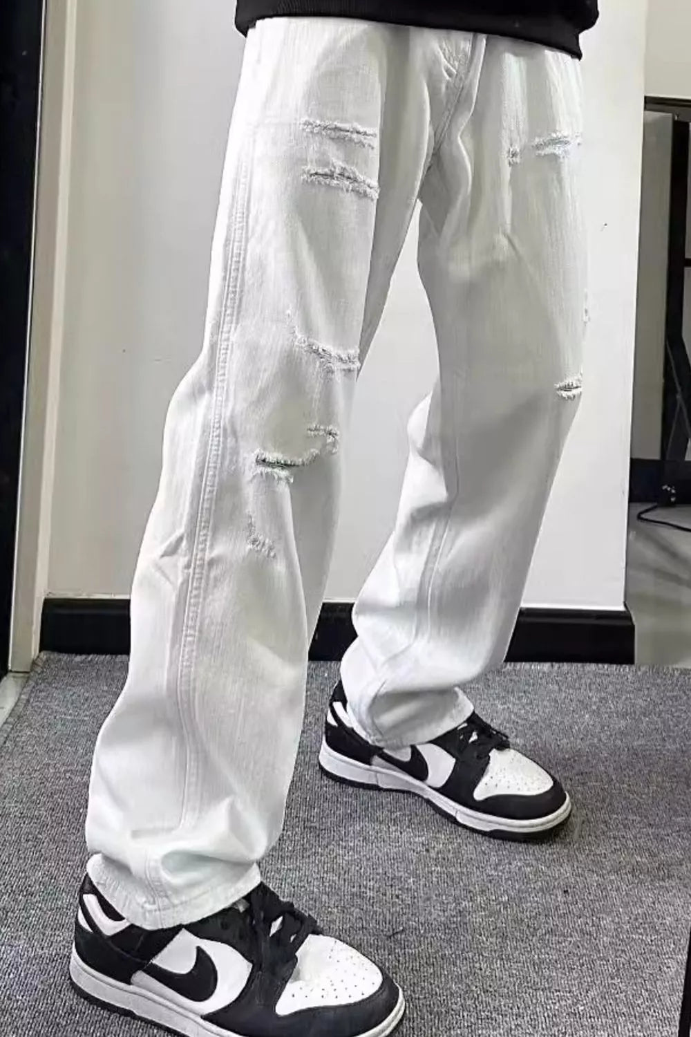 Men's Full Size Distressed Wash Wide Leg Jeans Plus Size - Seedandsoulful