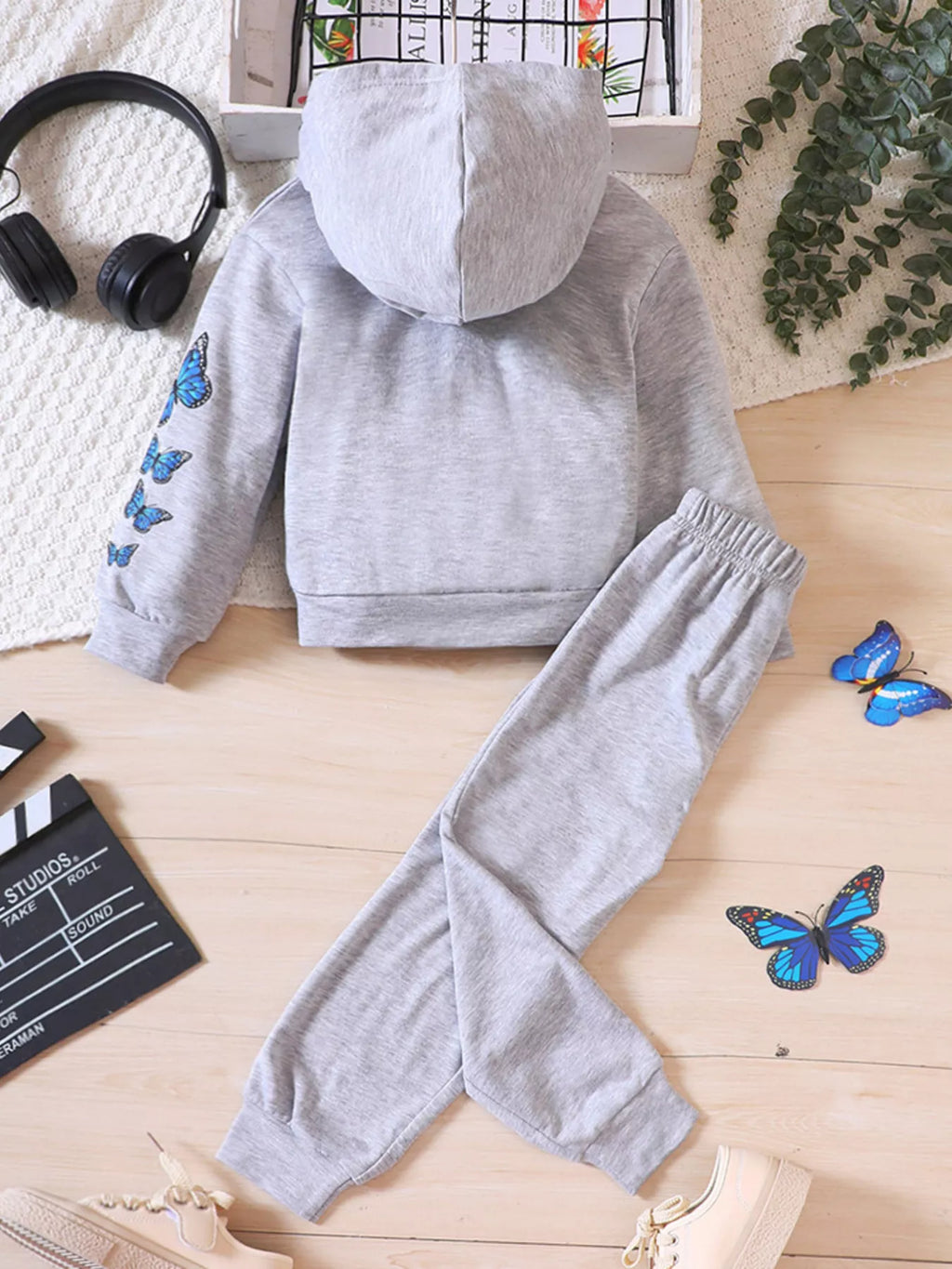 Childrens's Butterfly Print Hoodie & Pants Set - Seedandsoulful