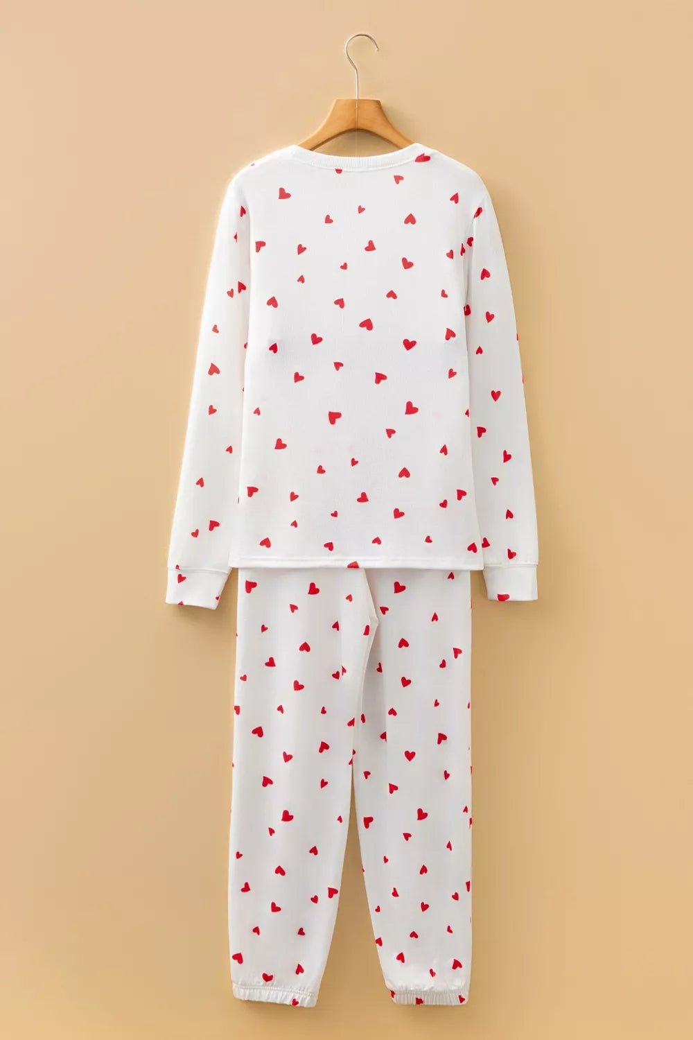 Hearts Printed Long Sleeve Top Drawstring Pants Lounge Set - Seedandsoulful