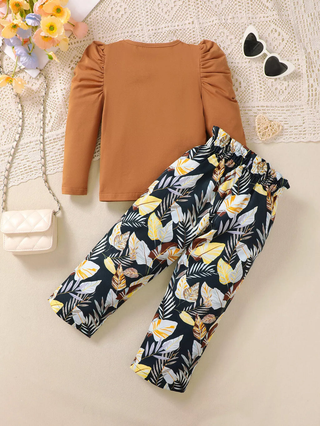 Children's Graphic Top & Floral Pants Set - Seedandsoulful