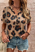 Leopard Half Button Short Sleeve T-Shirt - Seedandsoulful