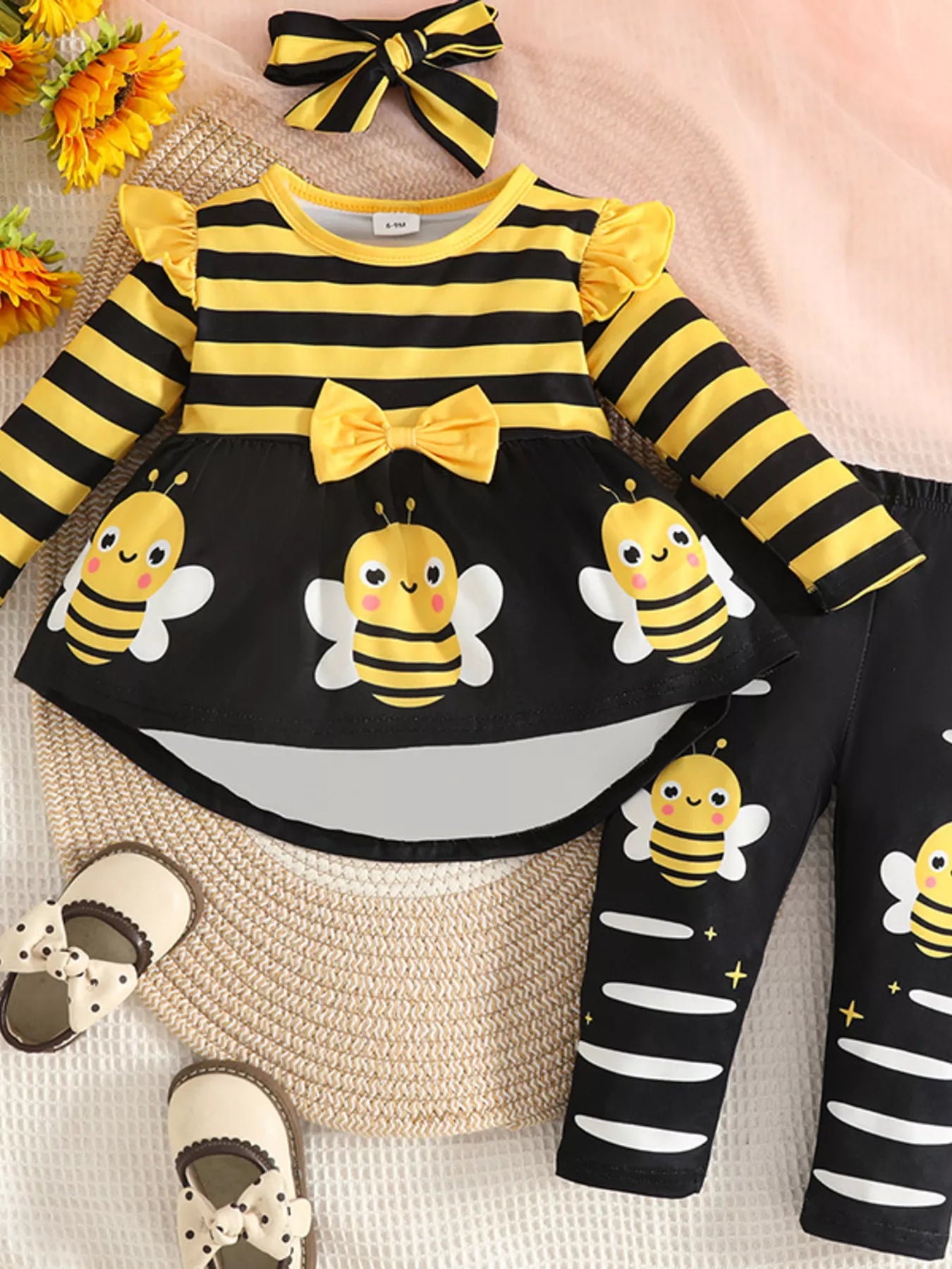 Children's Ladybug Print Ruffle Trim Top and Pants Set - Seedandsoulful