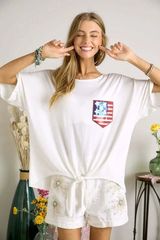 ADORA Sequin US Flag Pocketed Top - Seedandsoulful