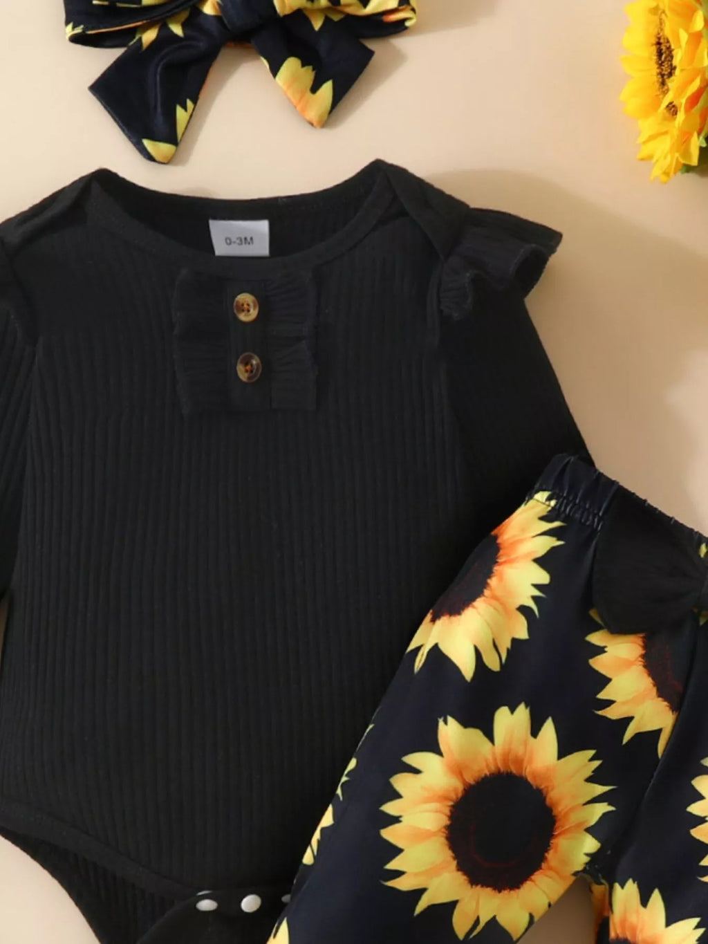 Children's Ruffled Ribbed Top and Sunflower Pants Set - Seedandsoulful