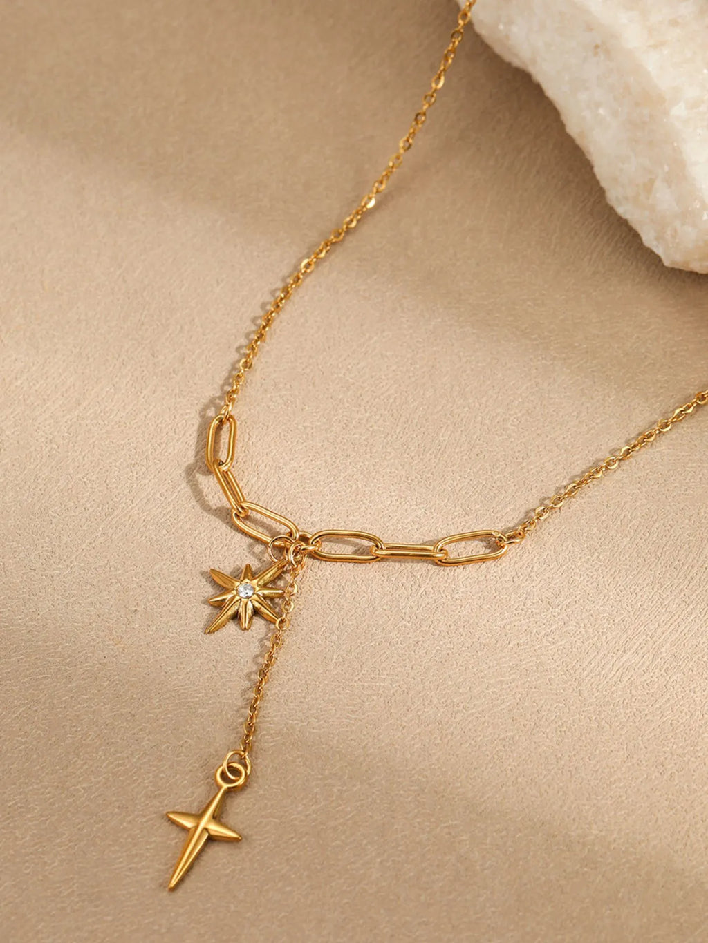 18K Gold - Plated Star Cross Pendant Necklace - Seedandsoulful